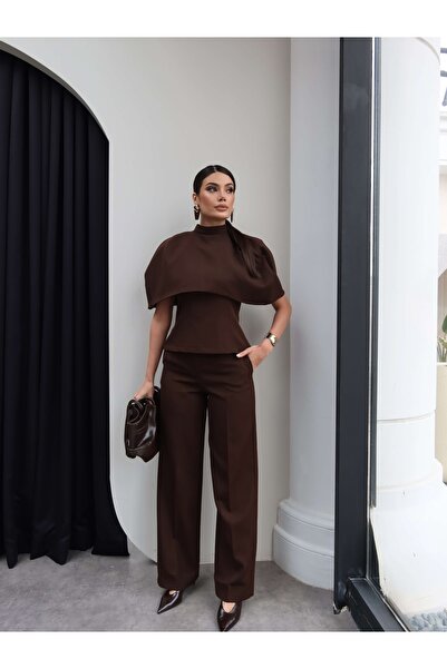 ESRAHELVACI Pelerinli Bluz Pantolon Takım