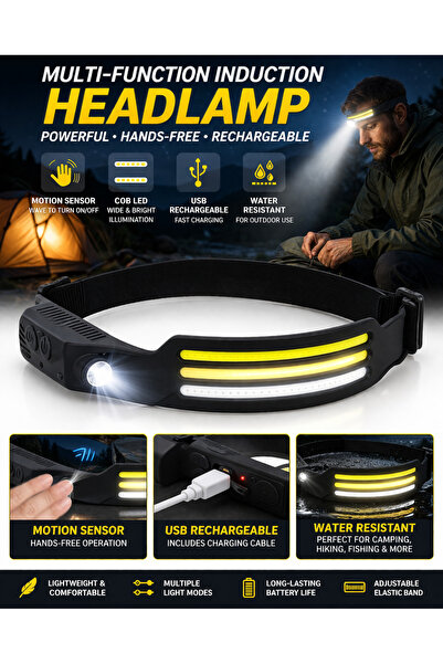 Gross Φακός κεφαλής LED με αισθητήρα κίνησης, λωρίδα φωτισμού COB, ισχυρός φω...