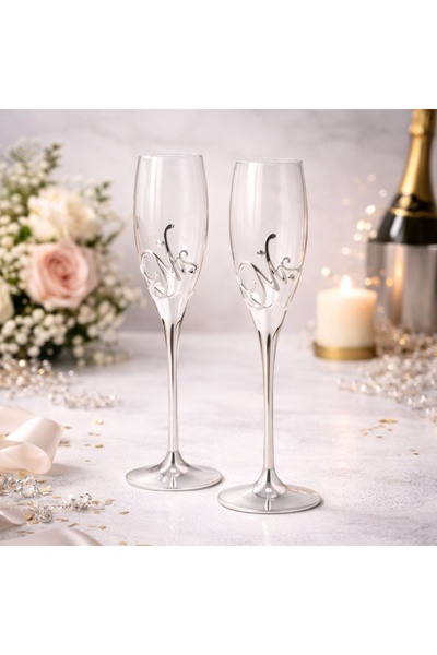 Azay Σετ ποτηριών σαμπάνιας  "Κύριος & Κυρία " με κρύσταλλα, 26,5 εκ., Κομψά ...