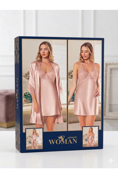 amor women Saten 6'lı Gecelik&Sabahlık Seti