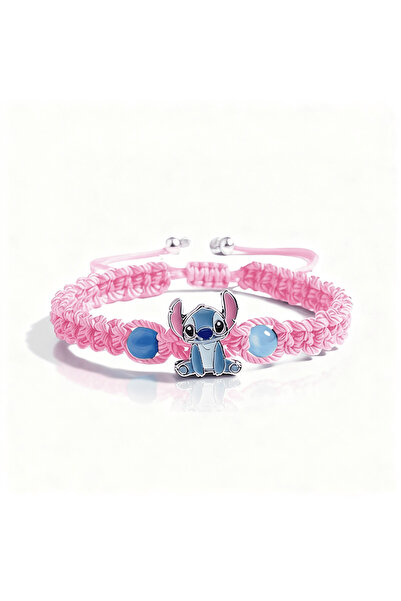 Belora Πλεκτό βραχιόλι με γούρι, ροζ