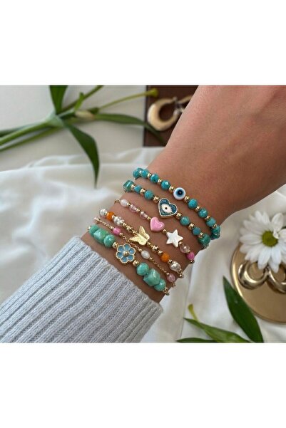 Tatra Jewellery El Yapımı Nazar Boncuklu Yıldız Detaylı Altın Renk Zincir Set...
