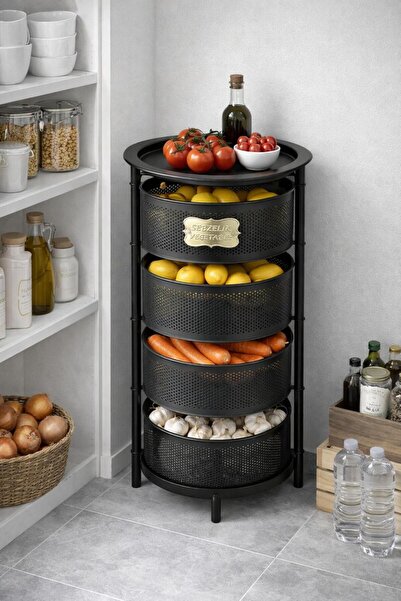 MİS KİTCHEN 4 Katlı Siyah Metal Patates Soğan Kovası Sebzelik Organizer