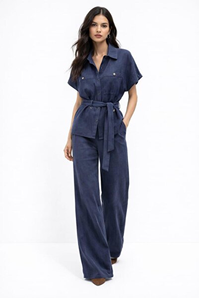 EGZOTİK ASORTİK Μοντέρνο Σετ Πουκάμισο και Παντελόνι με Ζώνη