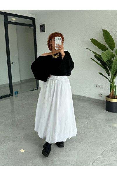 Bak'ap Premium Trend Βαμβακερή Μακριά Φούστα Μπαλόνι με Ελαστική Μέση