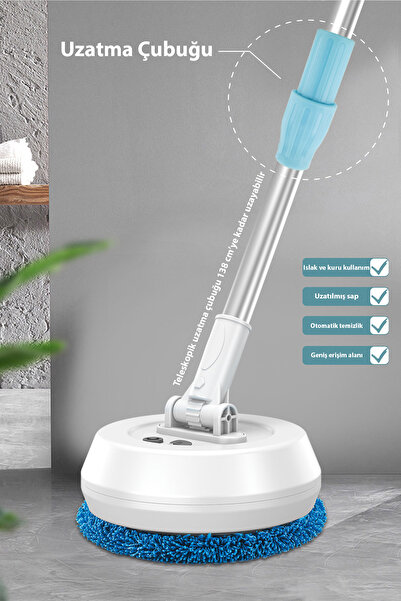 EZERE SpinClean Pro Teleskopik Kablosuz Döner Temizlik Fırçası – Cam, Tavan, Zemin Uyumlu