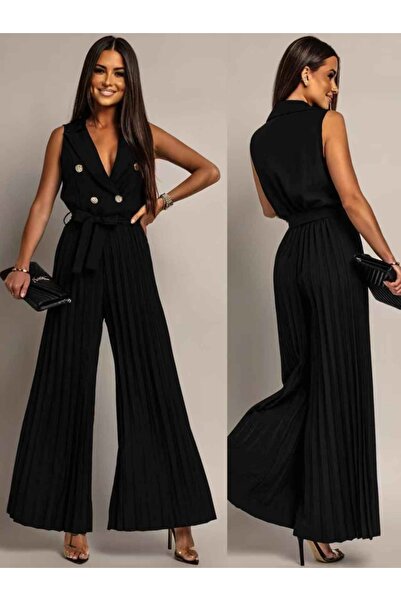 ADAMODA.RO Γυναικεία πλισέ ολόσωμη φόρμα με κουμπιά