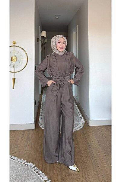 PİNK FLY Νέα Σεζόν Σετ Ολόσωμης Φόρμας Τεσεττούρ με Φαρδιά Μπατζάκια και Ζώνη