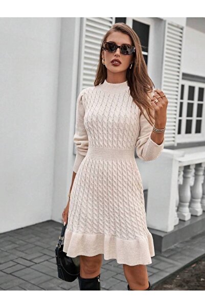Iuliashop Rochie scurtă tricotată Reina crem - L
