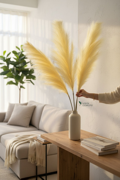 YAPAY ÇİÇEKÇİNİZ 120 cm Yapay Pampas Otu 3’lü Set – Dökülmeyen, Premium Kalit...