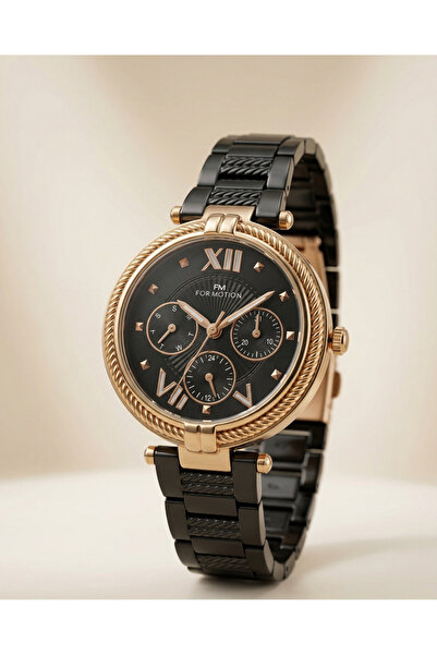 Ferrucci For Motion Kadın Kol Saati 33 mm Siyah Çelik Kordon Rose Gold Detay ...