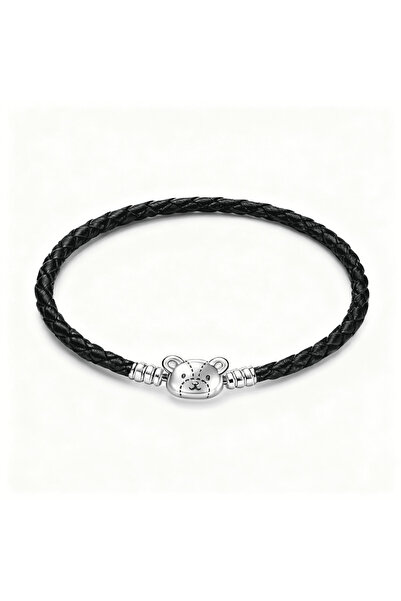 Belora Μαύρο Πλεκτό Βραχιόλι με Μενταγιόν Αρκουδάκι 17 εκ.