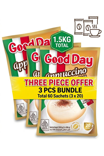 goodday قهوة كابتشينو جود داي، 60 كيس (3 عبوات إجمالية 60 كيس) مع حبيبات الشو...