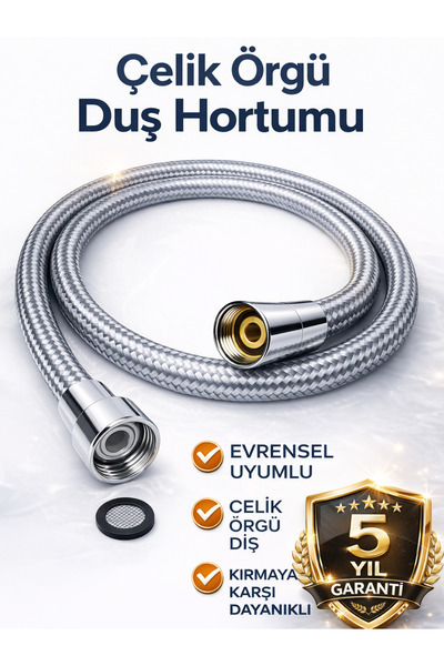DESIPHON 150 cm Çelik Örgülü Duş Hortumu 1/2 Bağlantı 360° Anti Twist Kırılma...