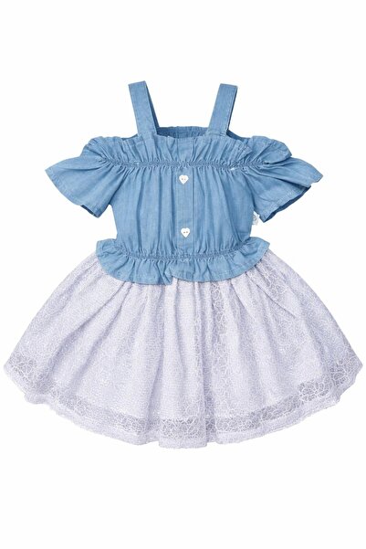 ASİLA Denim Baby Girl Dress with Tulle Skirt