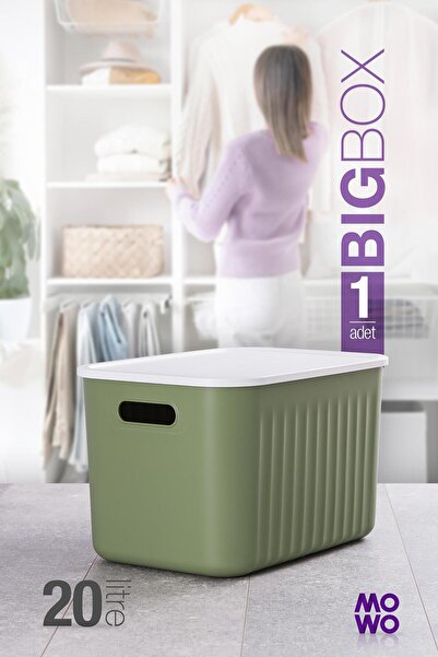 Mowo Home BigBox 20 Lt 1'li Yeşil Dolap Düzenleyici Kapaklı Saklama Kutusu Se...