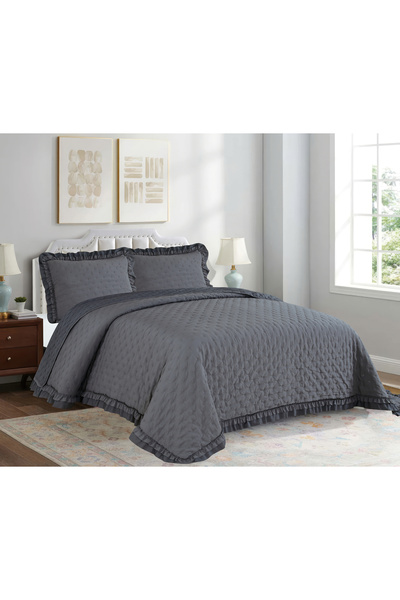 LALHOME Lara Çift Kişilik Yatak Örtüsü Seti 240x260cm - Volanlı 2 Yastıklı %1...