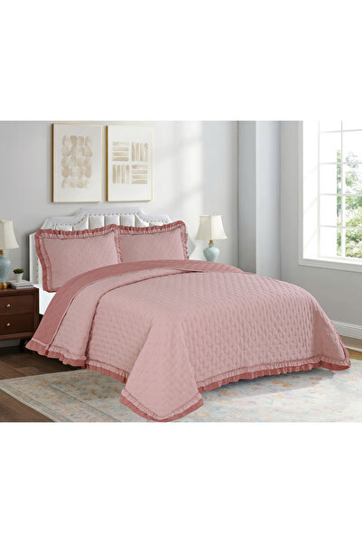 LALHOME طقم غطاء سرير مزدوج لارا 240x260 سم - مع كشكشة و2 وسادة 100% بوليستر ...