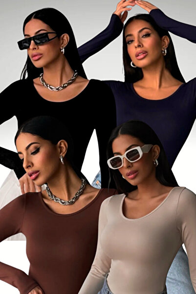 Ladima BLUZĂ DE DAMĂ, SET DE 4, NEGRU, CREM, MARO, ALBASTRU MARIN, CU GULER P...