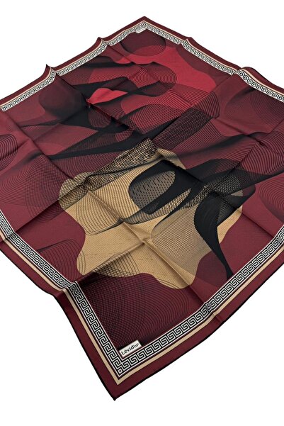 Levidor Twill Silk Scarf Ld1124 Geometric Pattern 09-Burgundy-Beige