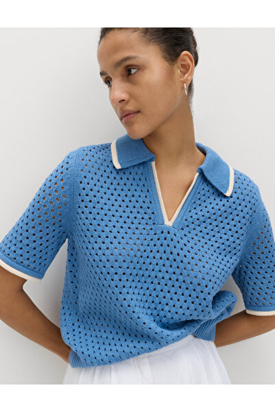 Cotton Polo Neck Knitted Top