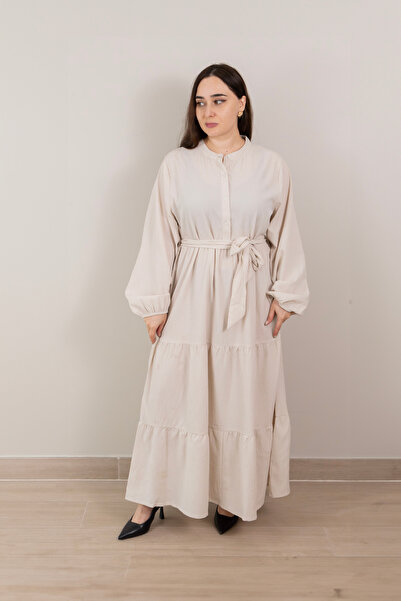 LINELLE Light Beige Textured Tiered Maxi Dress