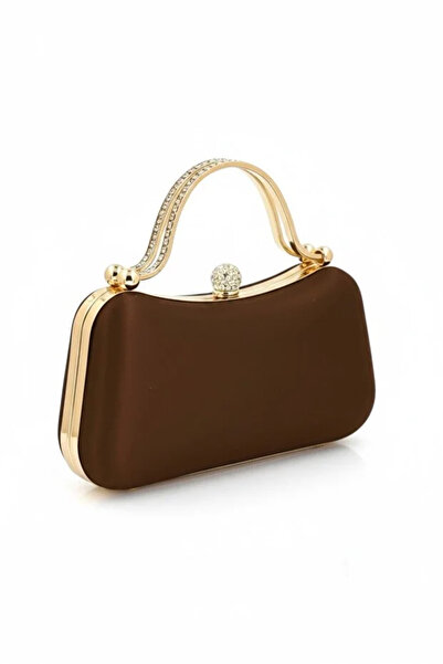 ZEYYMODA Καφέ Τσάντα για βραδινό φόρεμα σε καφέ χρώμα με λαβές και πέτρες Γυν...