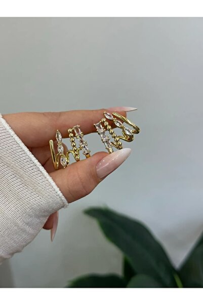 Jerie Gold Çoklu Görünüm Zirkon Taş Küpe