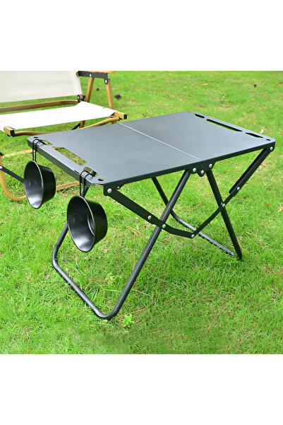 AutoFamily Folding Aluminum Alloy Camping Table BLACK – Roll-Up Table, Portable Lightweight Grill Table