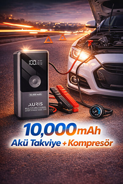 Auris ARS-K3 10000 mAh Akü Takviye Cihazı Hava Kompresörü Powerbank 12V Araç Jump Starter