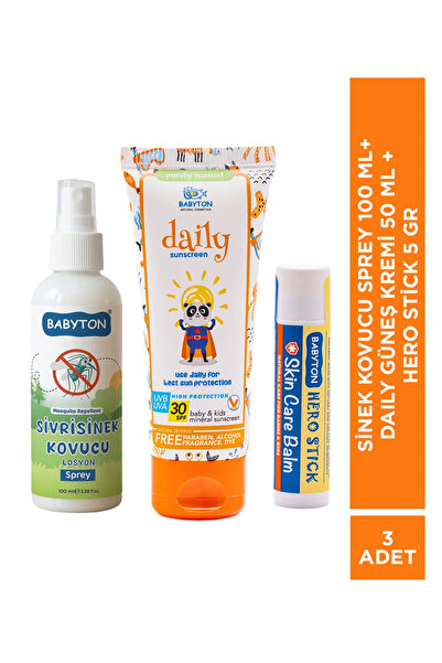 BABYTON Sivrisinek Kovucu Sprey 100 ml+Daily Güneş Kremi 50 ml+Hero Stick 5 m...