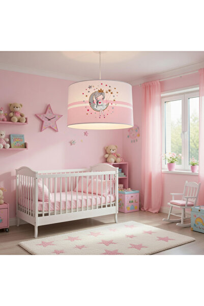MEKTA HOME Ayda Oturan Kız Desenli Pembe Çocuk Odası Avize