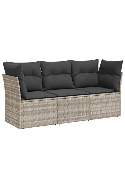 vidaxl Set canapele de grădină cu perne, 3 piese gri deschis poliratan