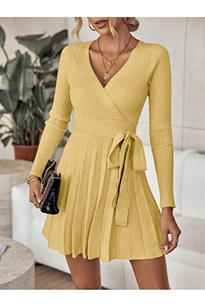 Iuliashop Rochie scurtă tricotată galbenă Ramira - XS