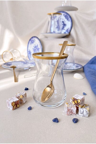 Erbaşlar Frozen ÇİÇEK Gold Dekorlu 12 Parça 6 Kişilik Çay Takımı, Çay Seti