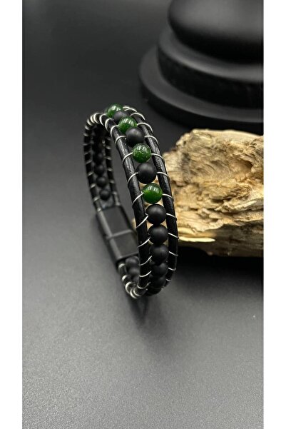 magıcgrange Yellow, Green, Orange Agate Natural Stone Handmade Leather Men's ...