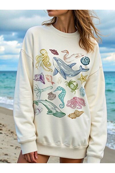 Iuliashop Women's Daria Cream Hoodie with Multicolor Print - Plus Sizes - 44
