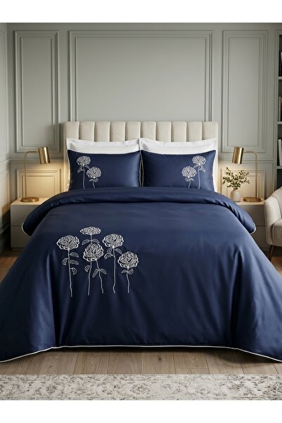 İK TEKSTİL Azalea Flower Embroidered, Ribbed and 100% Cotton 6 Piece Double L...