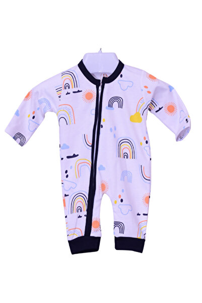 Saf By Arams Cheerful Skies: Rainbow & Sun All-Over Print Zip Romper