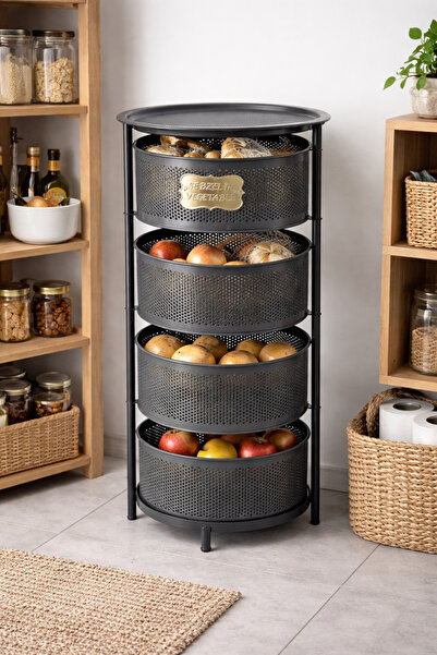 MİS KİTCHEN 4 Katlı Patates Soğan Organizeri Antrasit Renk Mutfak Banyo Kiler...