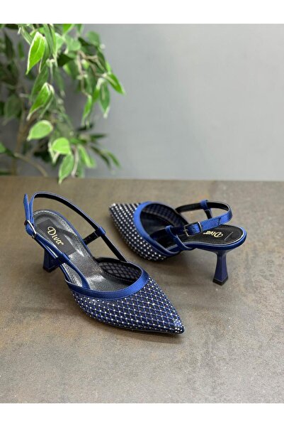 DİVA Γυναικεία παπούτσια με τακούνι σε μπλε ναυτικό χρώμα με πέτρα Elise