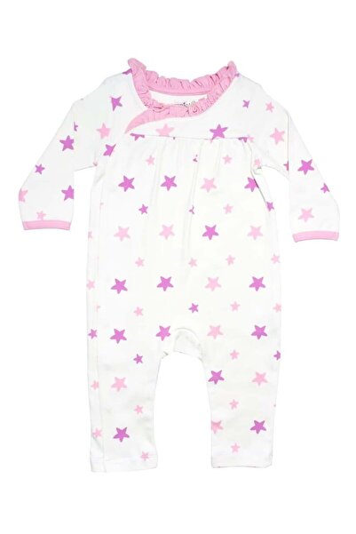 OrganicKid Pink Star Kız Bebek Yandan Açılır Tulum