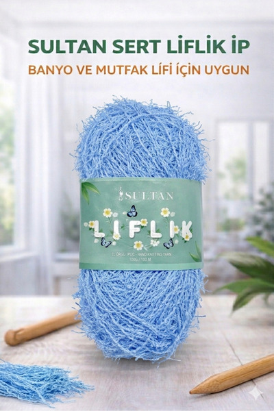 Sultan Sert Liflik ipi Sert Mutfak Lifi ve Banyo Lifi İpi Sert Saçaklı ip Mav...