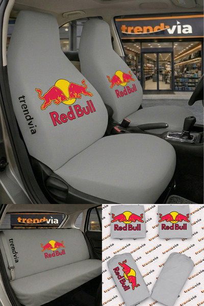 trivexa Red Bull Logo Car Seat Cover Front and Rear Set – Combed Cotton Unive...