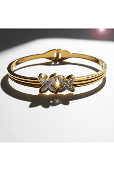 Cesicey Women's Double Clover Steel Bracelet Gold Color