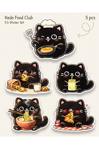 furikraft.co Kedo Food Club Kedi Sticker Set (5'li) – Laptop Sticker, Defter ...