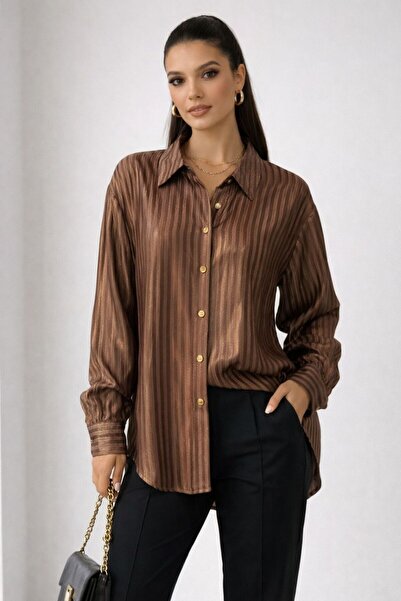 MAESTRO WOMAN Γυναικείο καφέ πουκάμισο ζακάρ oversize