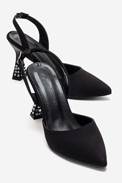 CCWAY AYAKKABI Women's Stoned Heeled Sandals with High Heels; Black Zra