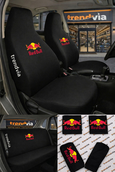 trivexa Red Bull Logo Car Seat Cover Front and Rear Set – Combed Cotton Unive...