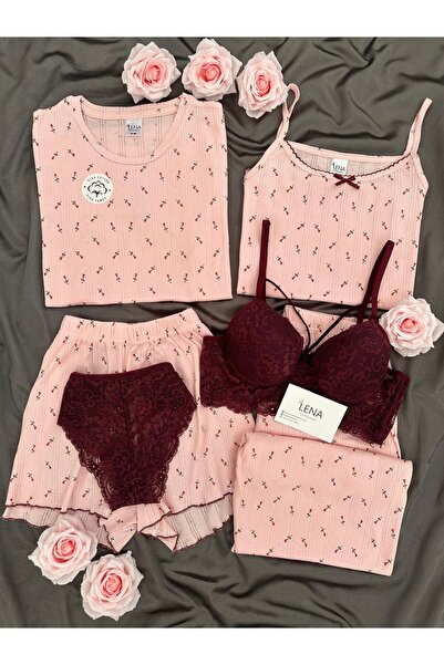 Lena Homewears Γυναικείο σετ πιτζάμες 6 τεμαχίων με εσώρουχα, 100% βαμβάκι, π...